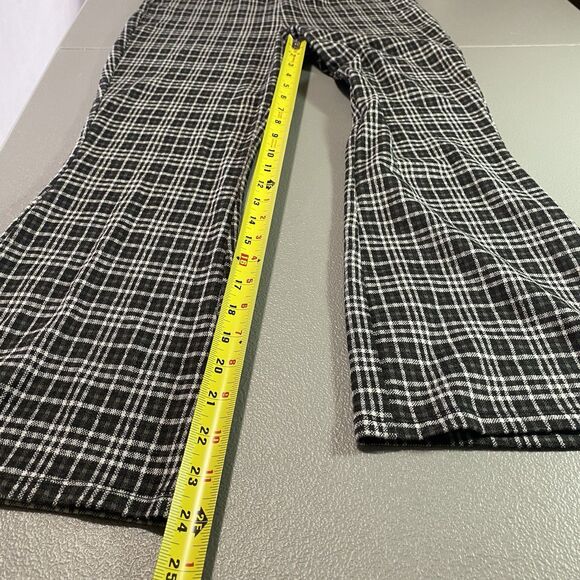STITCH & PINE Pants Plaid Knit Flared Cropped High Waist Womens M Black White - Picture 6 of 8